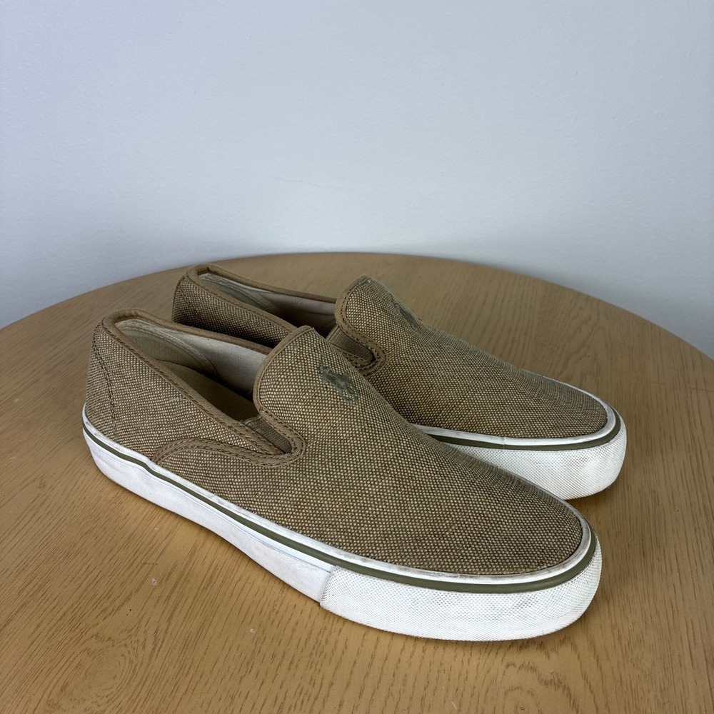 Polo Ralph Lauren Mytton Tan Burlap Slip On Sneakers Khaki Men 8.5D Preppy Retro